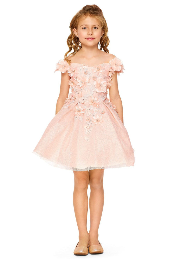 Girls 3D Floral Short Off Shoulder Dress by Cinderella Couture 5120