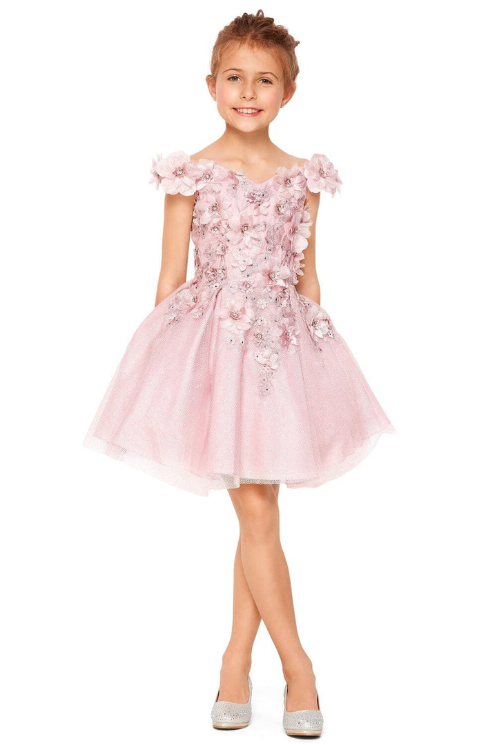 Girls 3D Floral Short Off Shoulder Dress by Cinderella Couture 5120