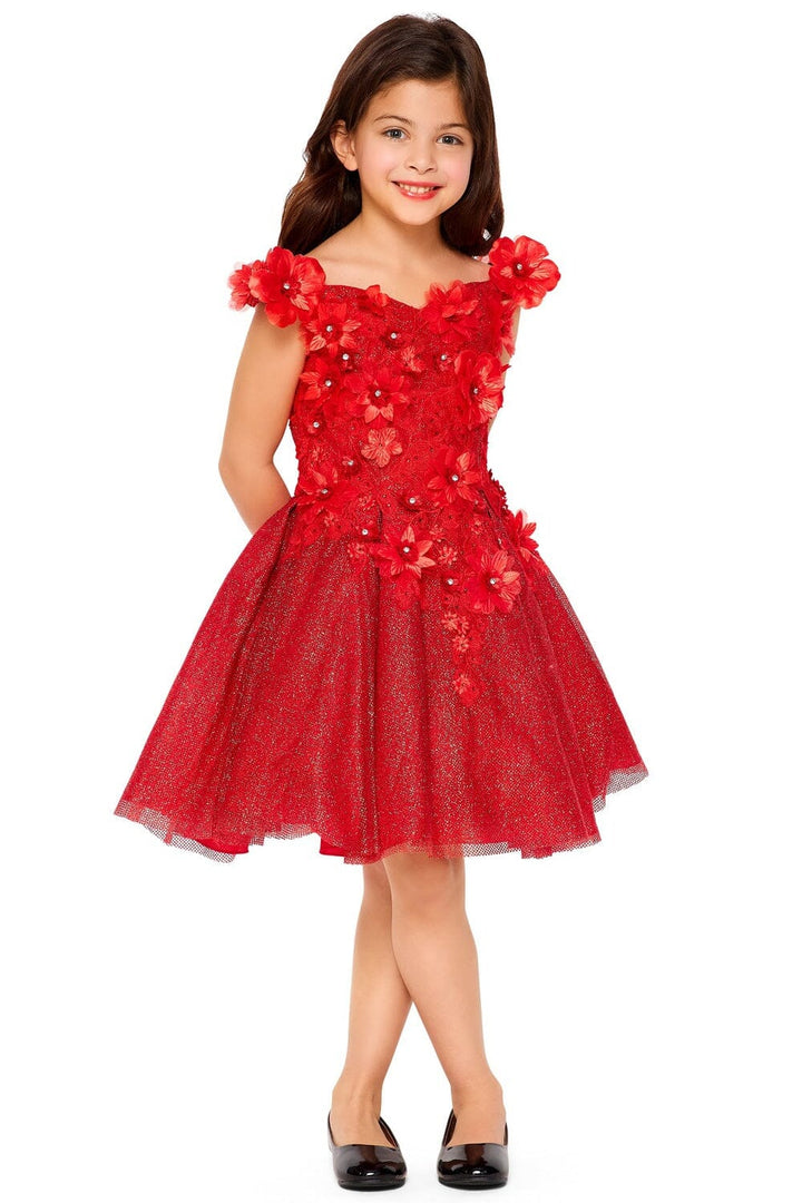 Girls 3D Floral Short Off Shoulder Dress by Cinderella Couture 5120