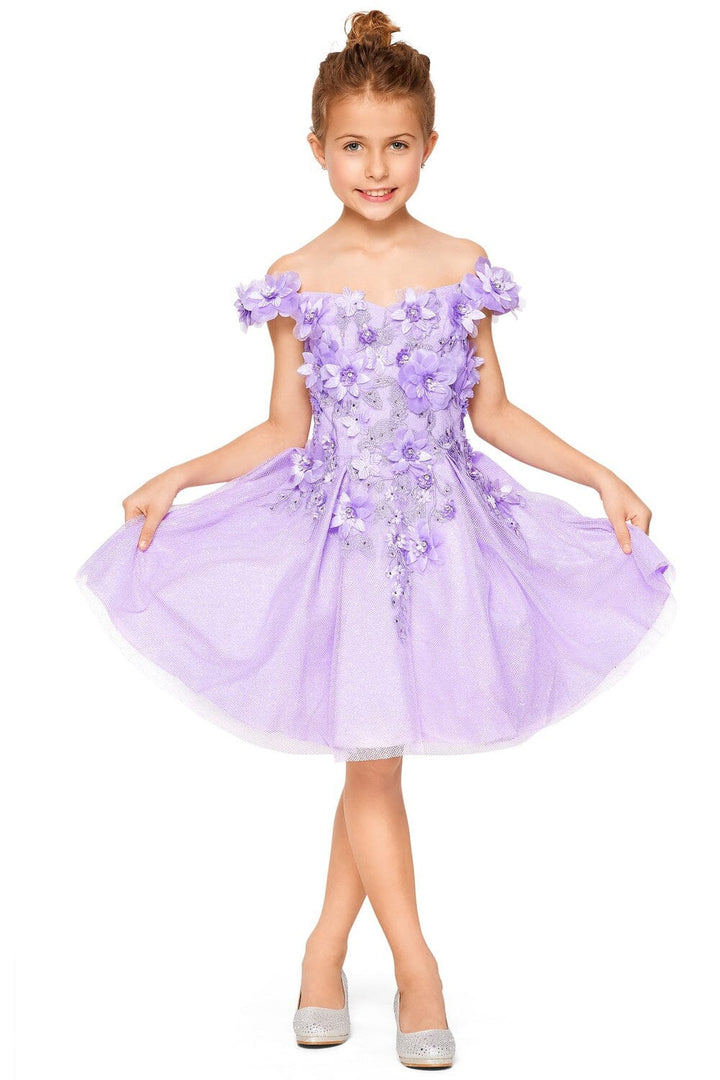 Girls 3D Floral Short Off Shoulder Dress by Cinderella Couture 5120