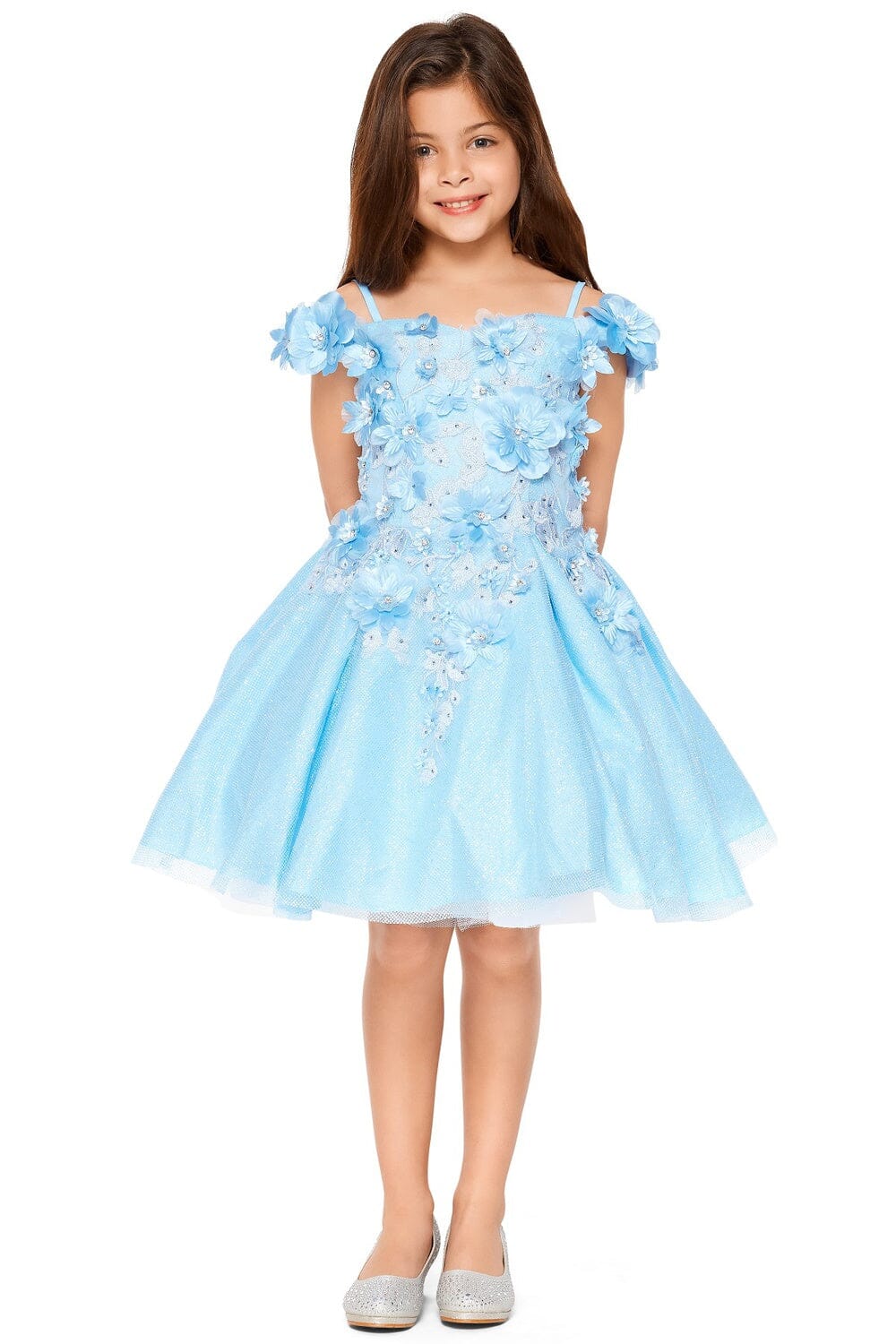 Girls 3D Floral Short Off Shoulder Dress by Cinderella Couture 5120