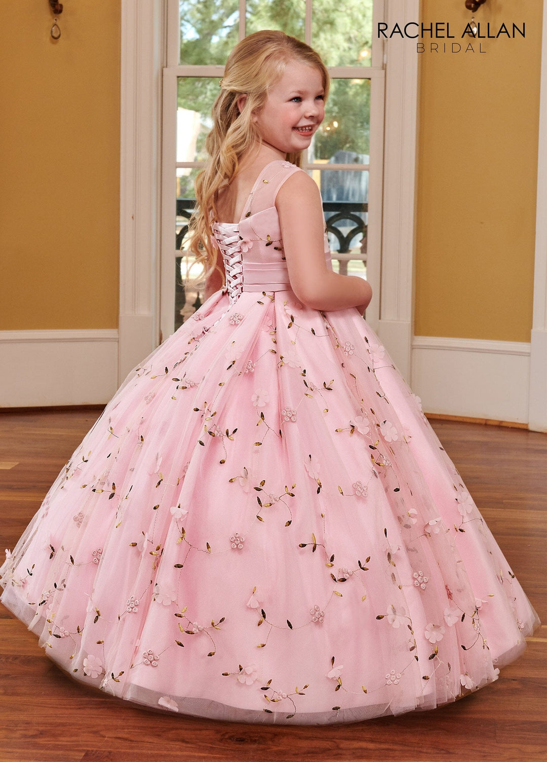 Girls 3D Floral Sleeveless Gown by Rachel Allan RB9126