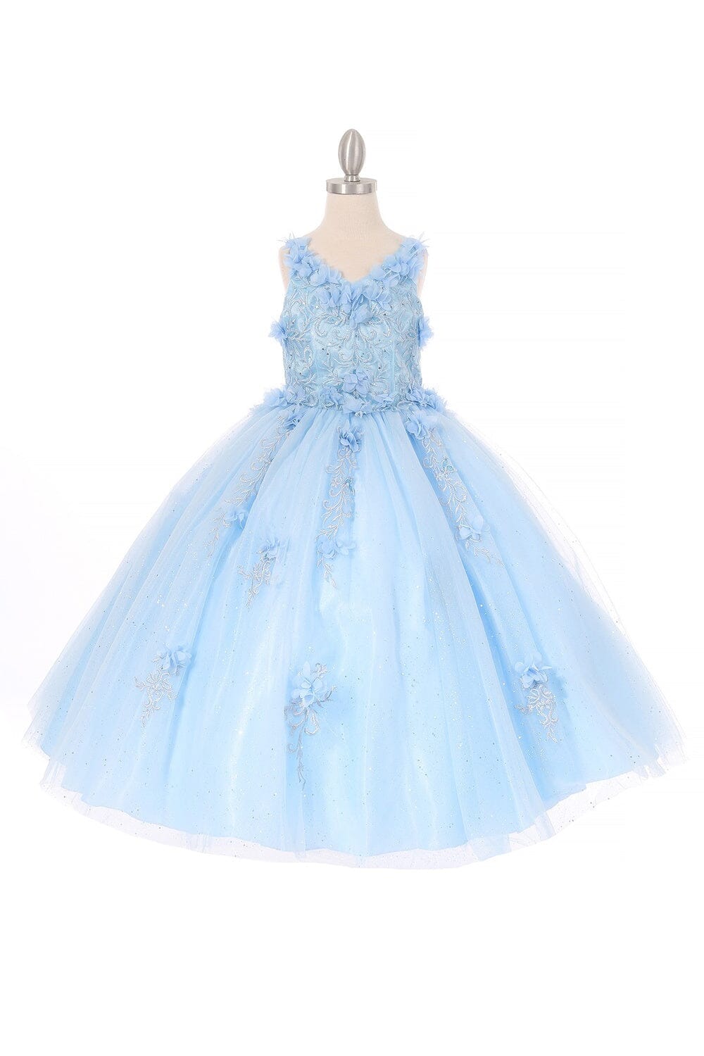 Girls 3D Floral V-Neck Ball Gown by Cinderella Couture 8025