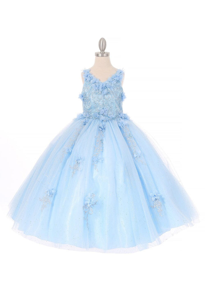 Girls 3D Floral V-Neck Ball Gown by Cinderella Couture 8025