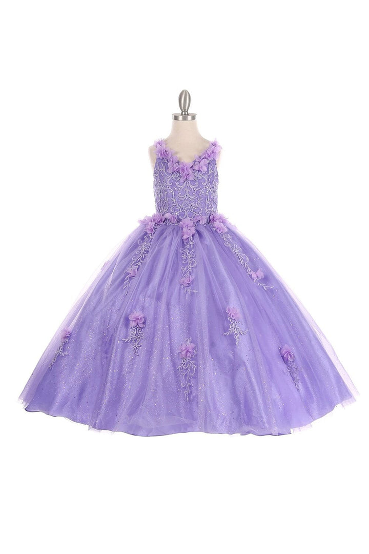 Girls 3D Floral V-Neck Ball Gown by Cinderella Couture 8025