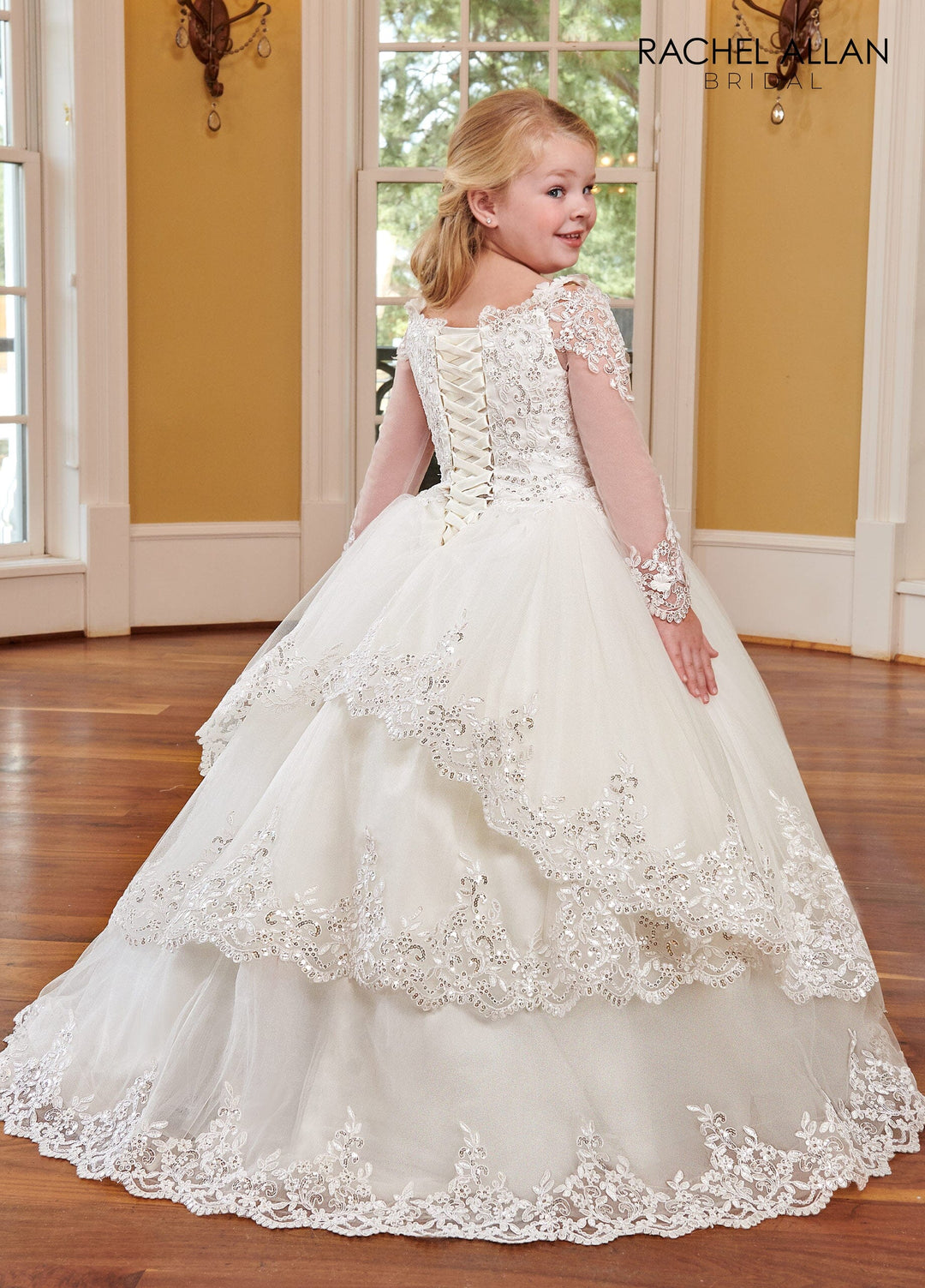 Girls Applique Long Sleeve Gown by Rachel Allan RB9110