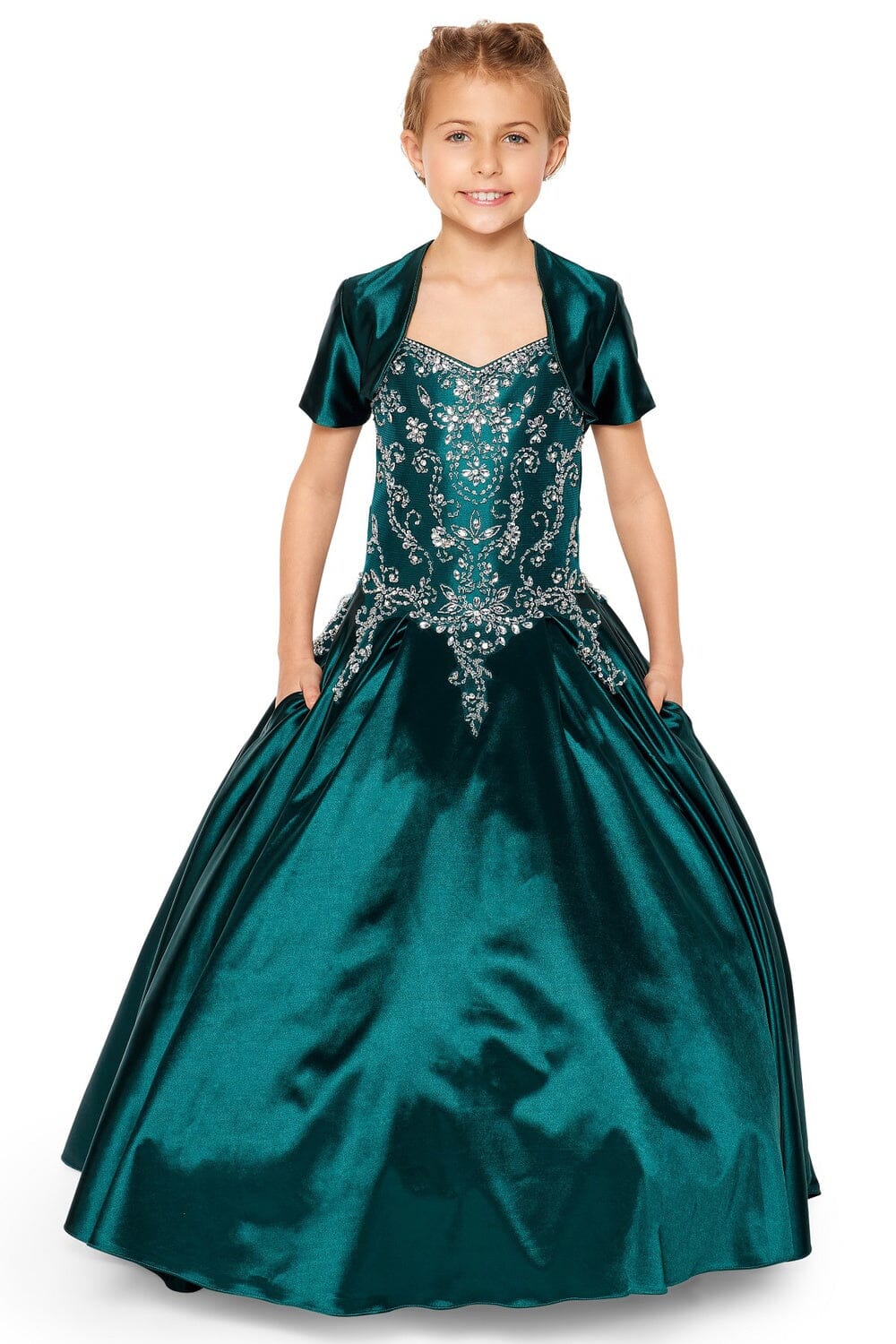 Girls Beaded Satin Gown by Cinderella Couture 8016