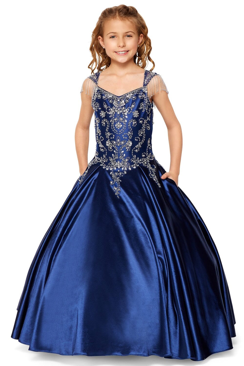 Girls Beaded Satin Gown by Cinderella Couture 8016