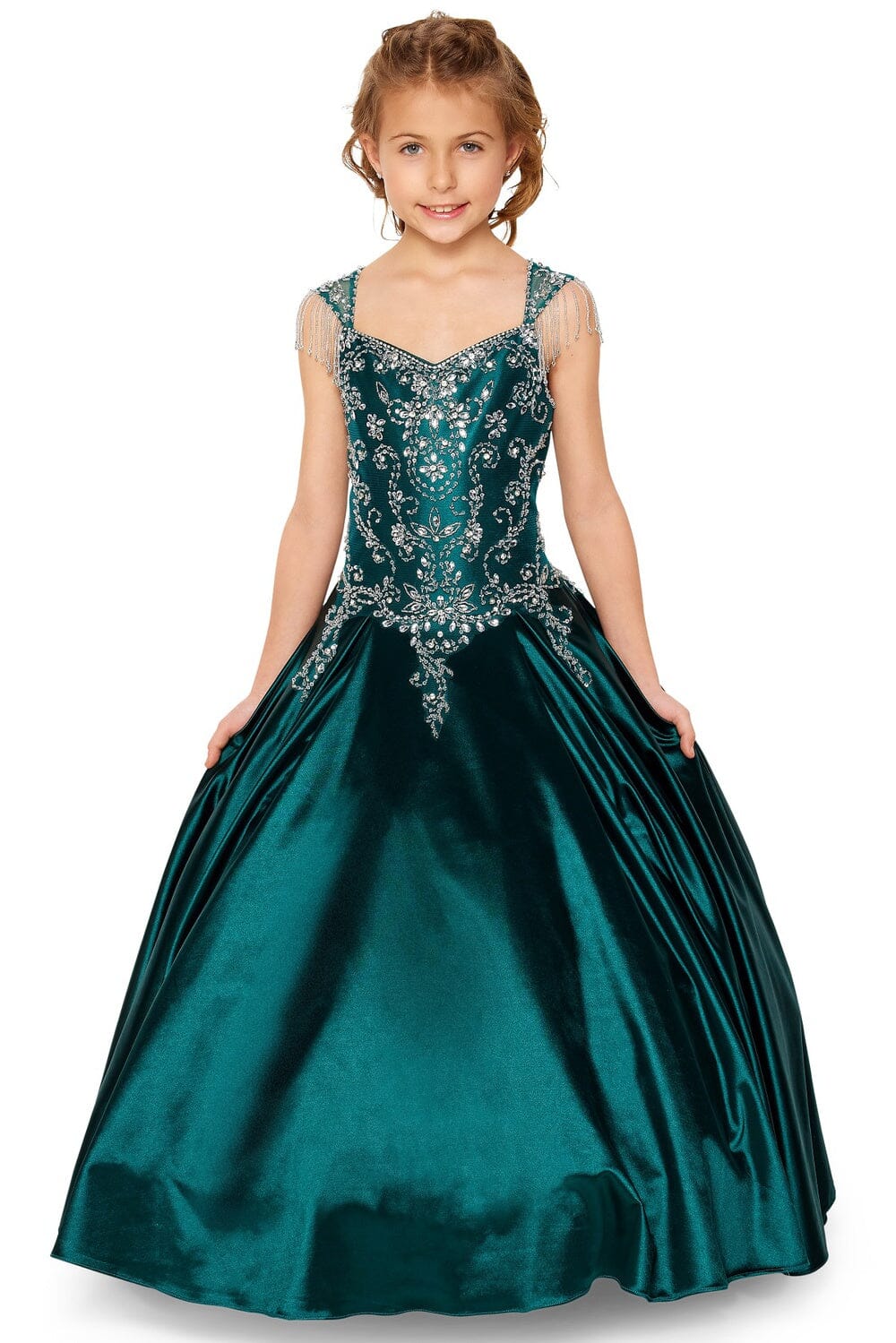 Girls Beaded Satin Gown by Cinderella Couture 8016