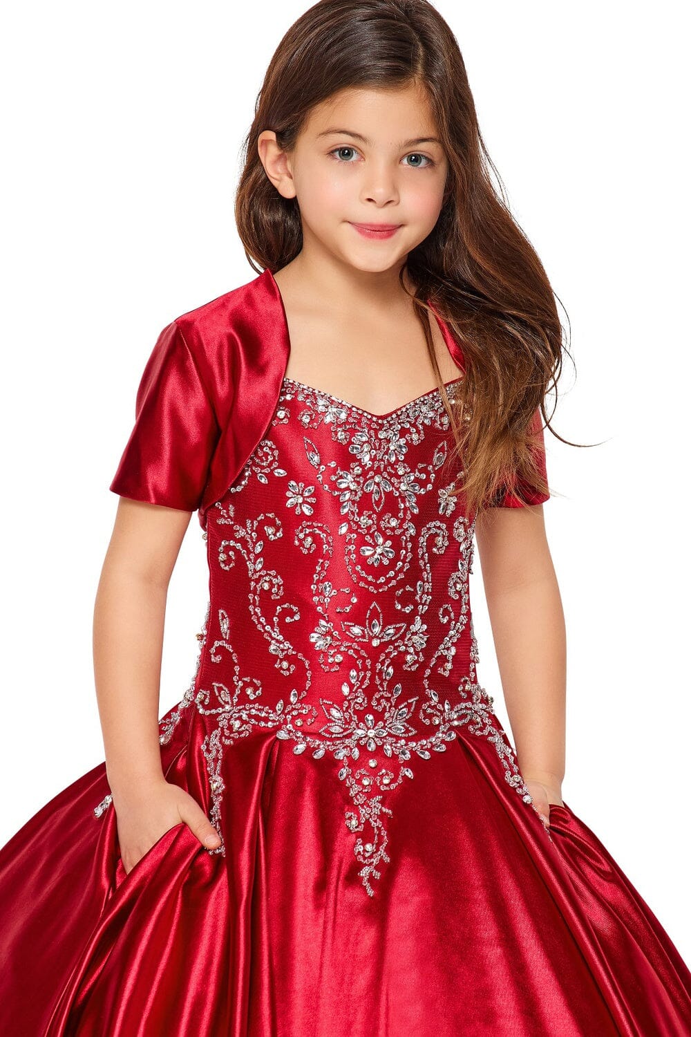 Girls Beaded Satin Gown by Cinderella Couture 8016