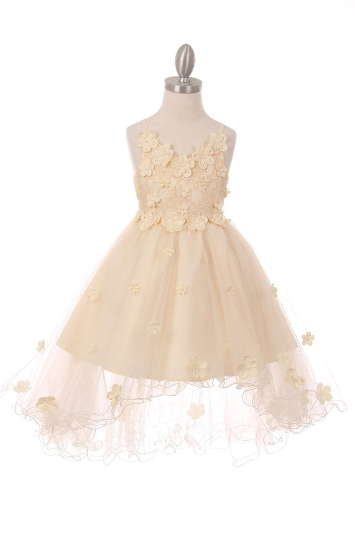 Girls High Low Dress with 3D Appliques by Cinderella Couture 9019