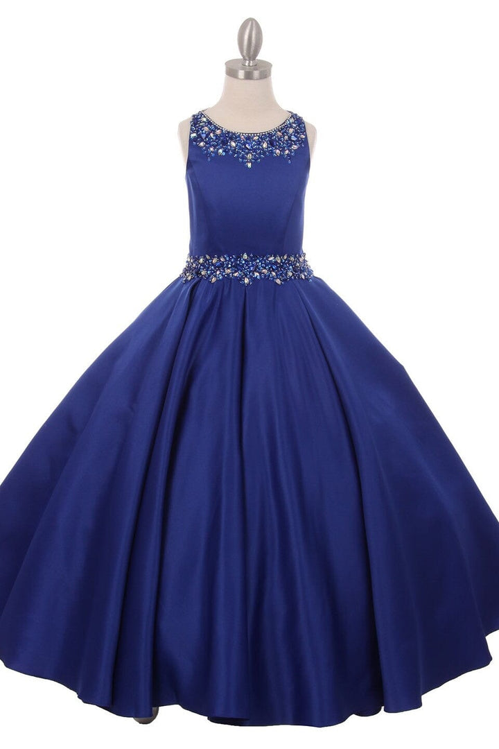 Girls Long Beaded Satin Dress by Cinderella Couture 5047