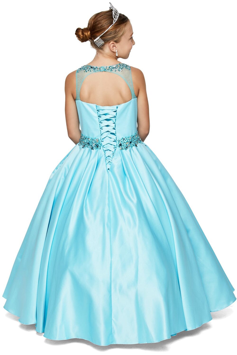 Girls Long Beaded Satin Dress by Cinderella Couture 5047