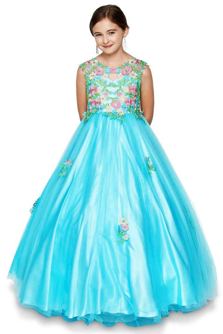 Girls Long Sleeveless Dress with Floral Embroidery 5028