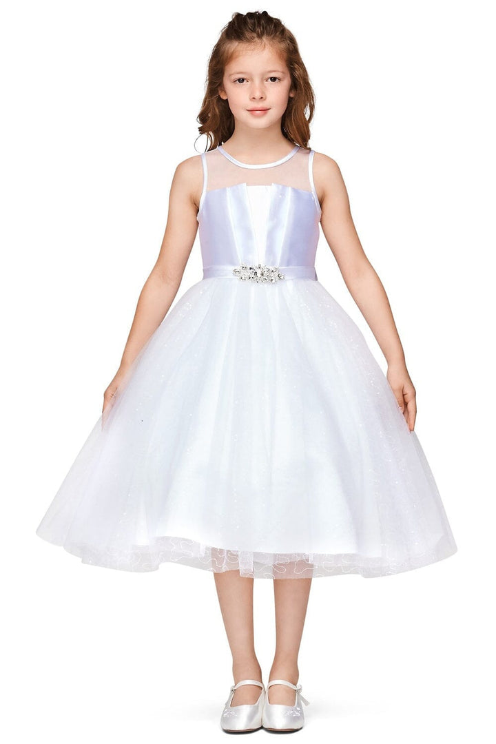 Girls Satin Bodice Tea Length Dress by Cinderella Couture 5076