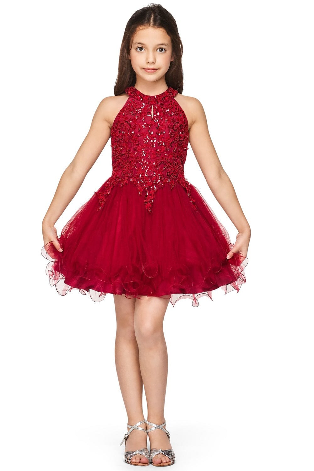 Girls Short Applique Halter Dress by Cinderella Couture 5100