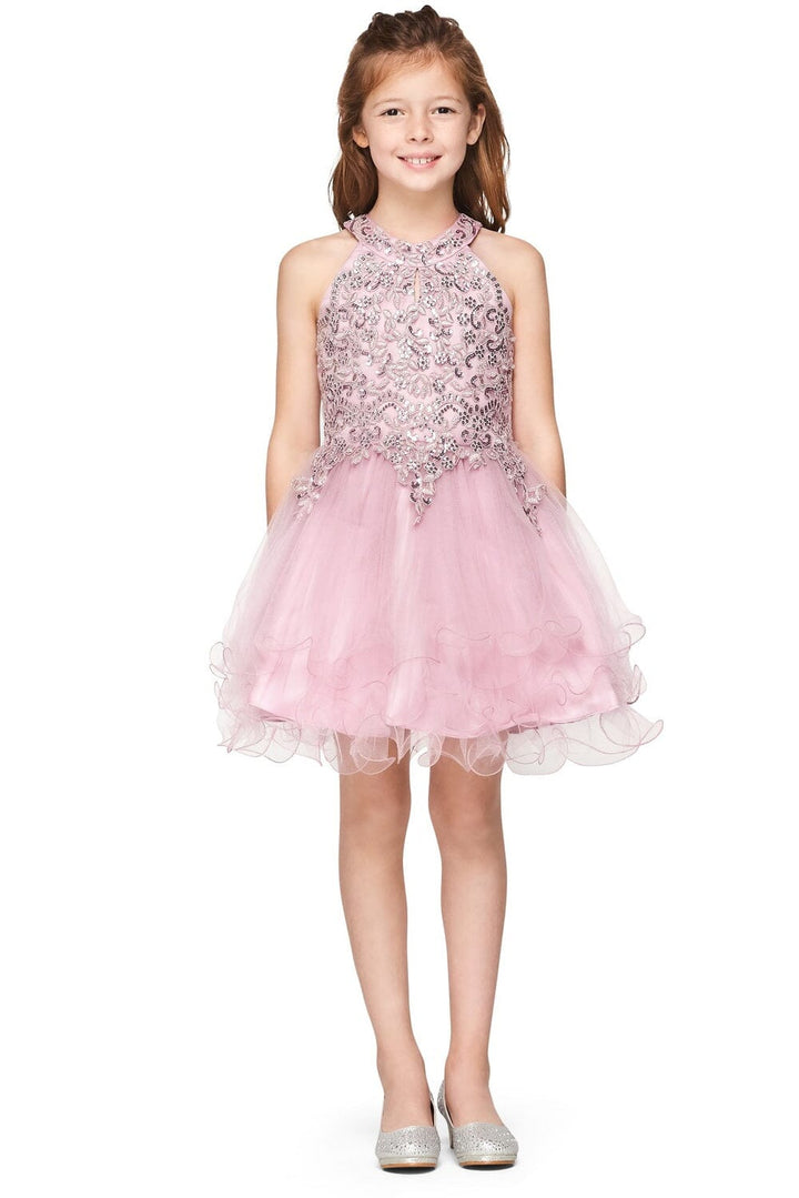 Girls Short Applique Halter Dress by Cinderella Couture 5100