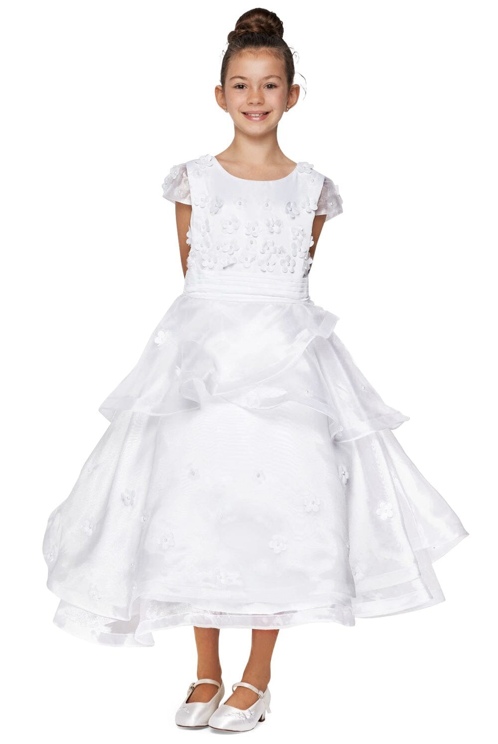 Girls White Layered Dress with Cap Sleeves by Cinderella Couture 2903