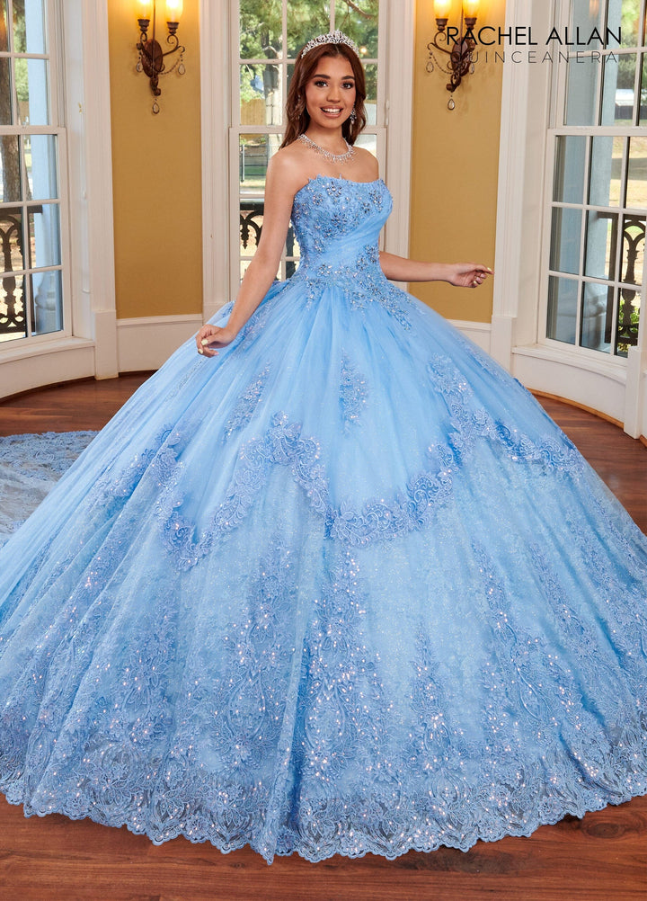 Glitter Lace Strapless Quinceanera Dress by Rachel Allan RQ3110