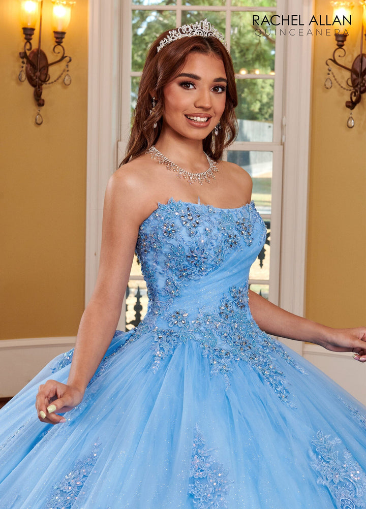 Glitter Lace Strapless Quinceanera Dress by Rachel Allan RQ3110