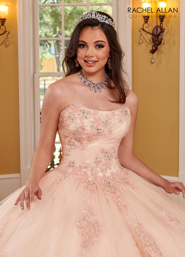 Glitter Lace Strapless Quinceanera Dress by Rachel Allan RQ3110