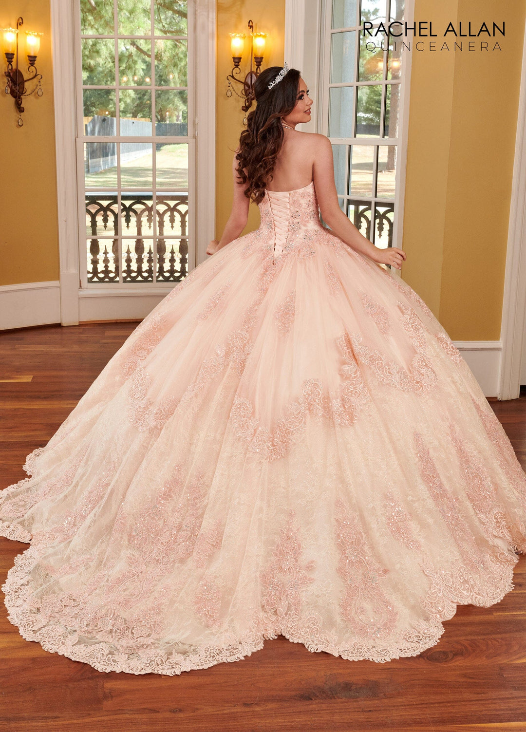 Glitter Lace Strapless Quinceanera Dress by Rachel Allan RQ3110