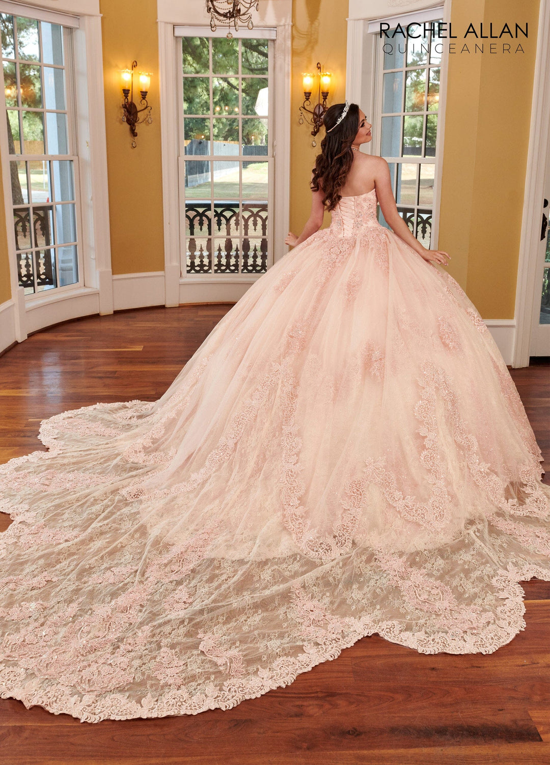 Glitter Lace Strapless Quinceanera Dress by Rachel Allan RQ3110