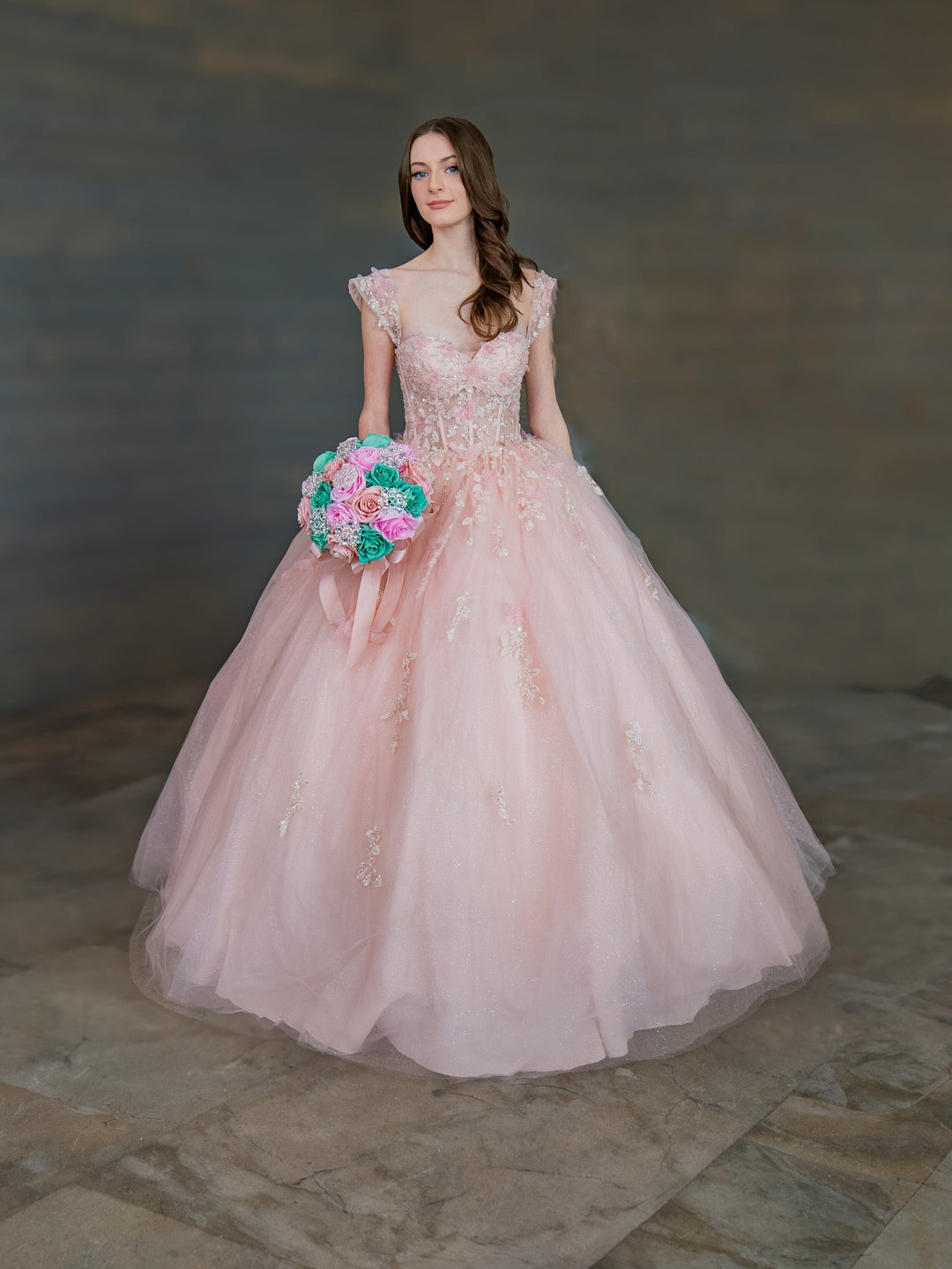 Glitter Off Shoulder Ball Gown by Cinderella Couture 8033J