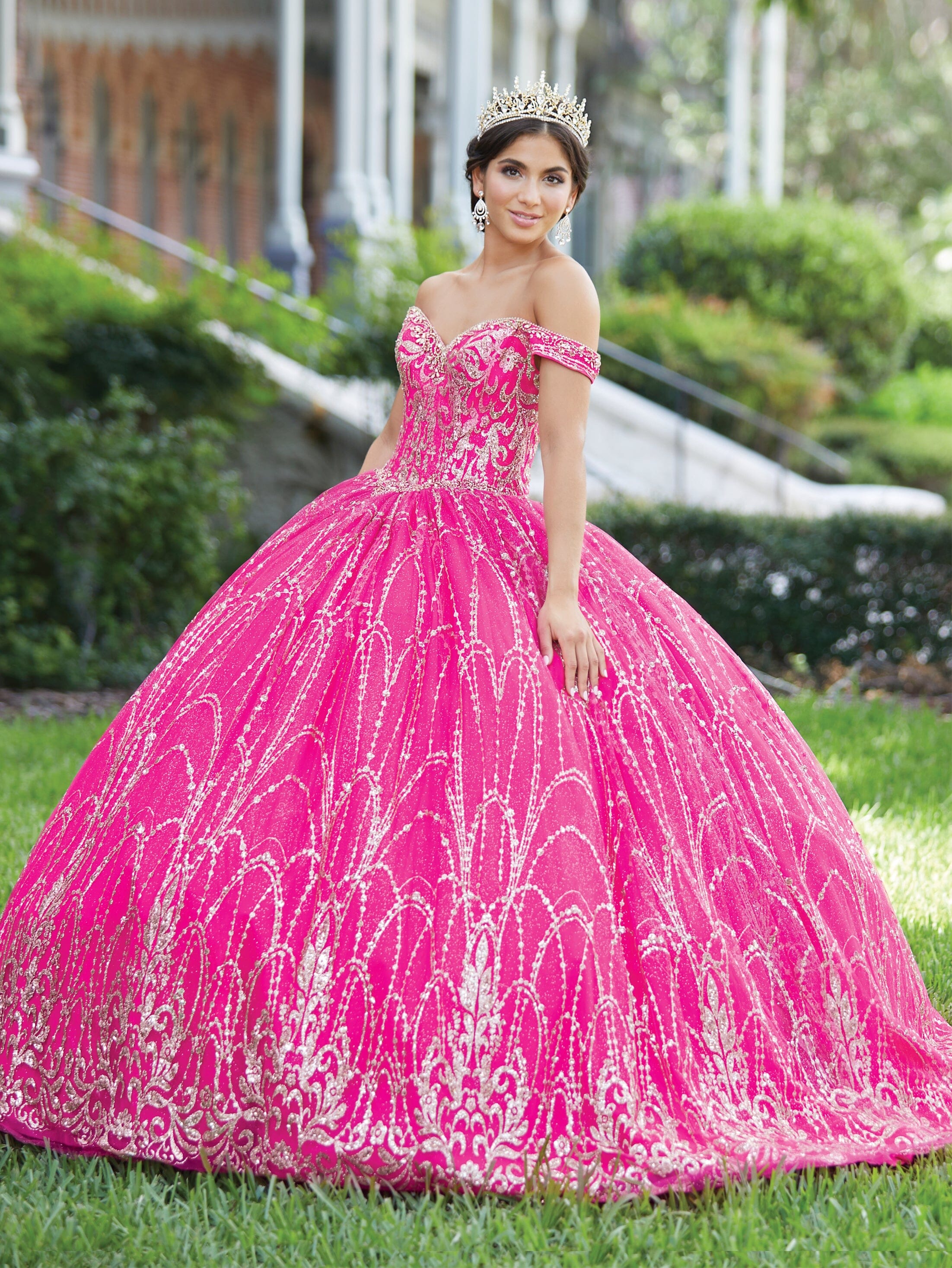 Glitter Off Shoulder Quinceanera Dress by Fiesta Gowns 56463