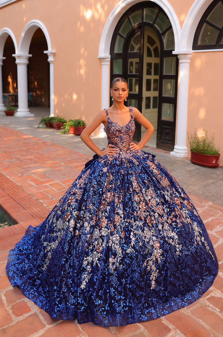 Glitter Print Cape Sleeve Quinceanera Dress by Amarra 54322