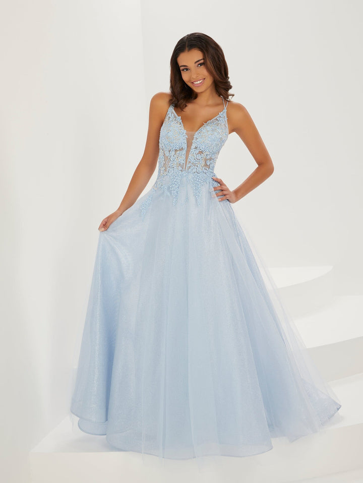 Lace Applique Sleeveless Tulle Gown by Tiffany Designs 16932