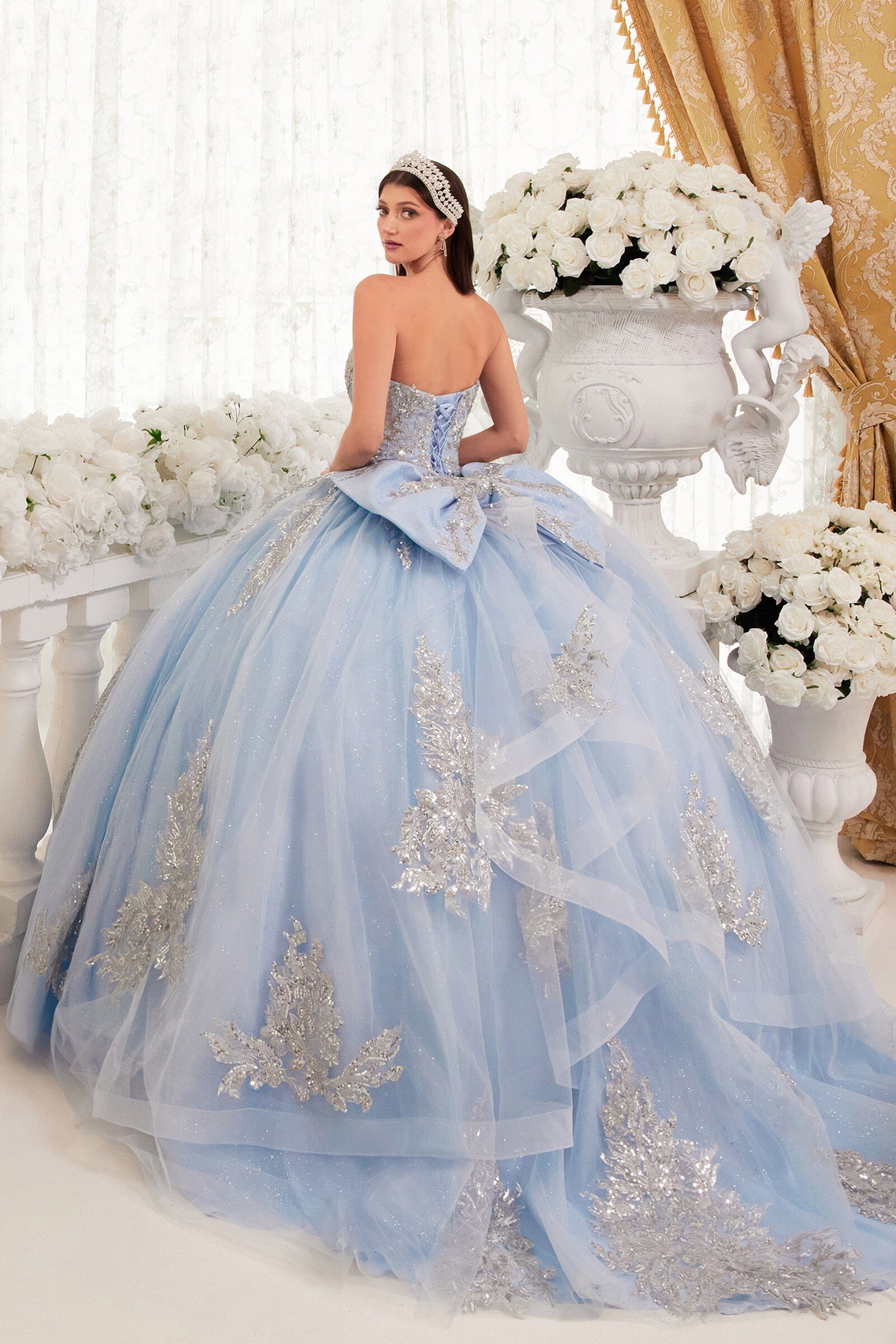 Lace Applique Strapless Ball Gown by Ladivine 15715