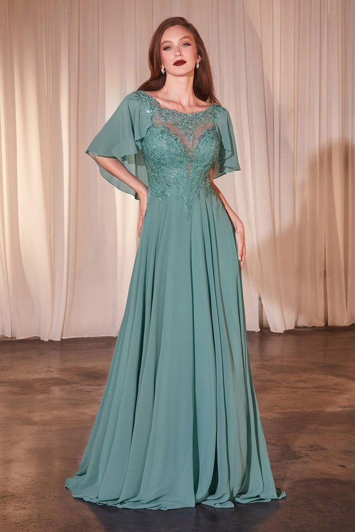 Long Chiffon Capelet Dress by Cinderella Divine HT101