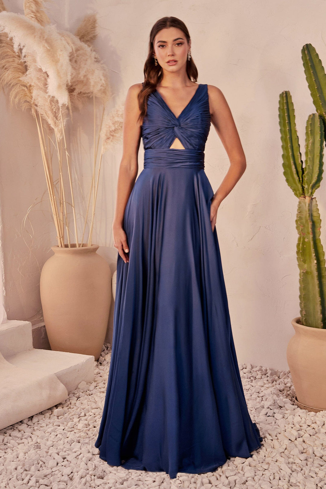 Long Satin Sleeveless Keyhole Dress by Ladivine 7497