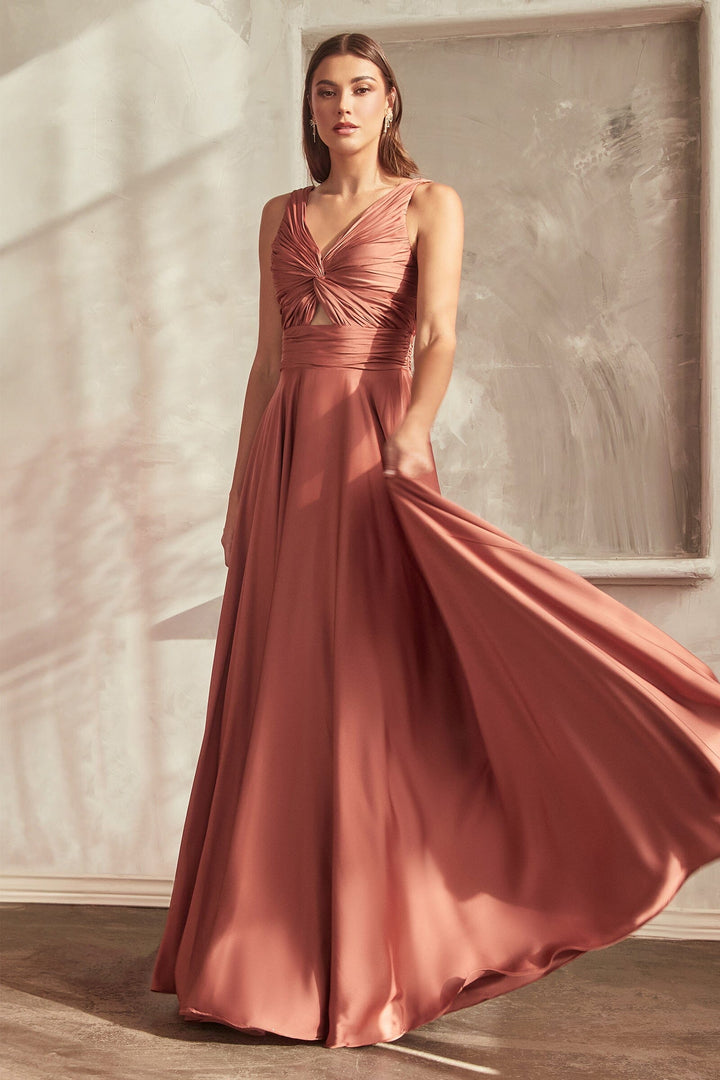 Long Satin Sleeveless Keyhole Dress by Ladivine 7497