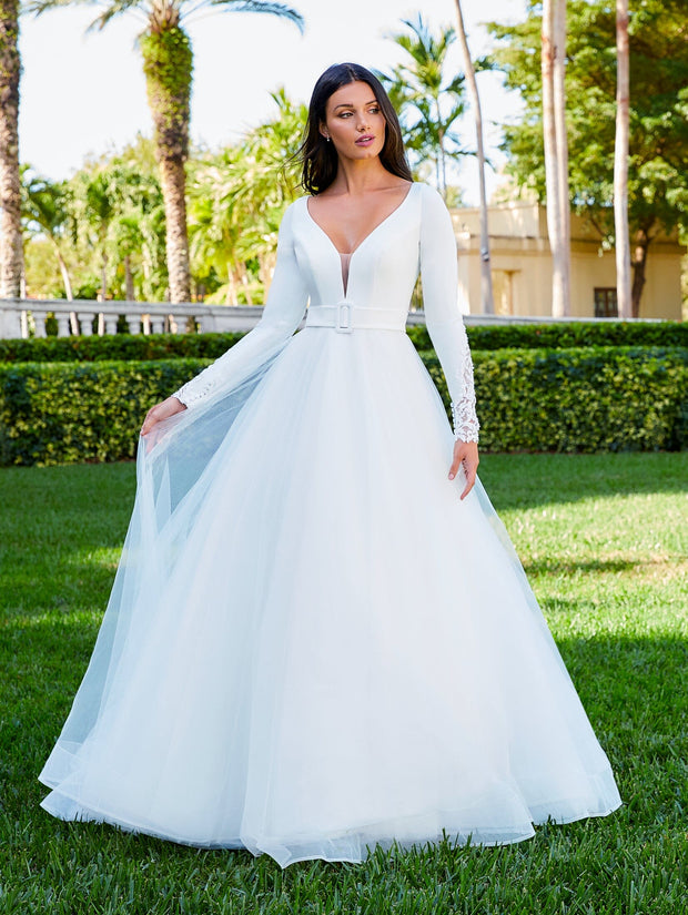 Long Sleeve A line Wedding Gown by Adrianna Papell 31199 ABC Fashion