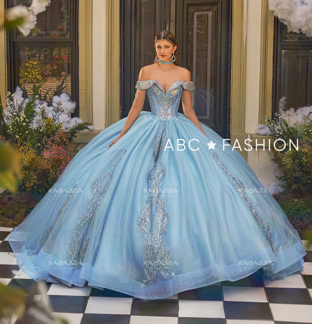 Long Sleeve Off Shoulder Quinceanera Dress by Ragazza EV52-652