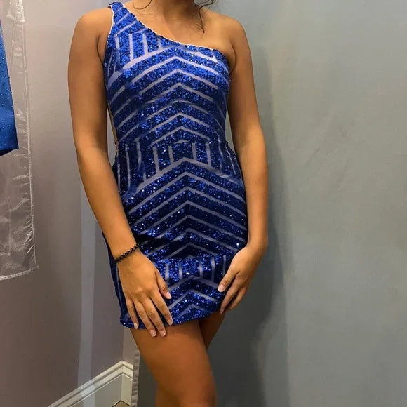 Sequin Short One Shoulder Dress by Jovani 06016