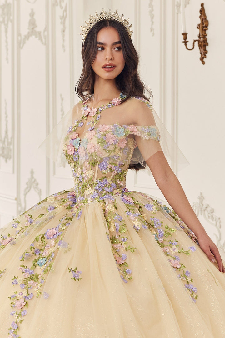 Multi-Color Floral Off Shoulder Ball Gown by Ladivine 15724