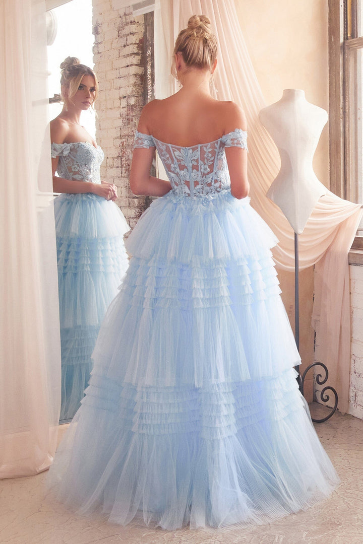 Off Shoulder Corset Layered Tulle Gown by Ladivine 9315