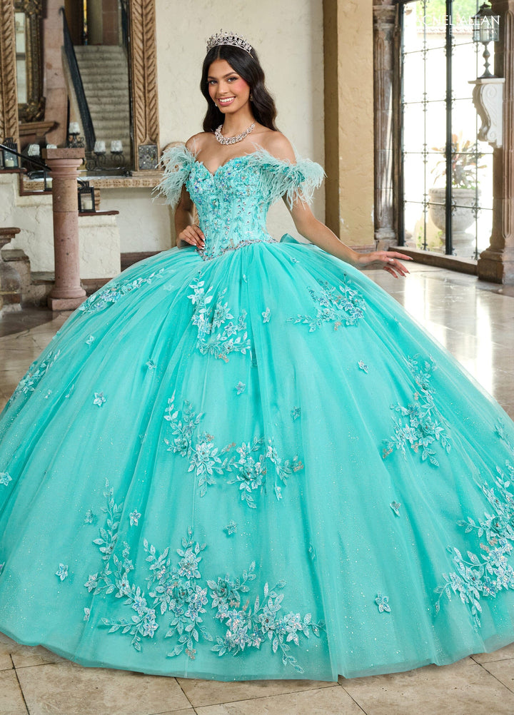 Off Shoulder Feather Quinceanera Dress by Rachel Allan RQ2186