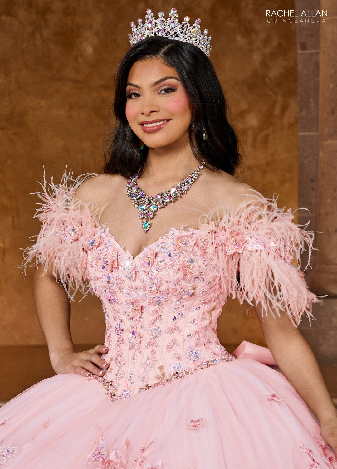 Off Shoulder Feather Quinceanera Dress by Rachel Allan RQ2186