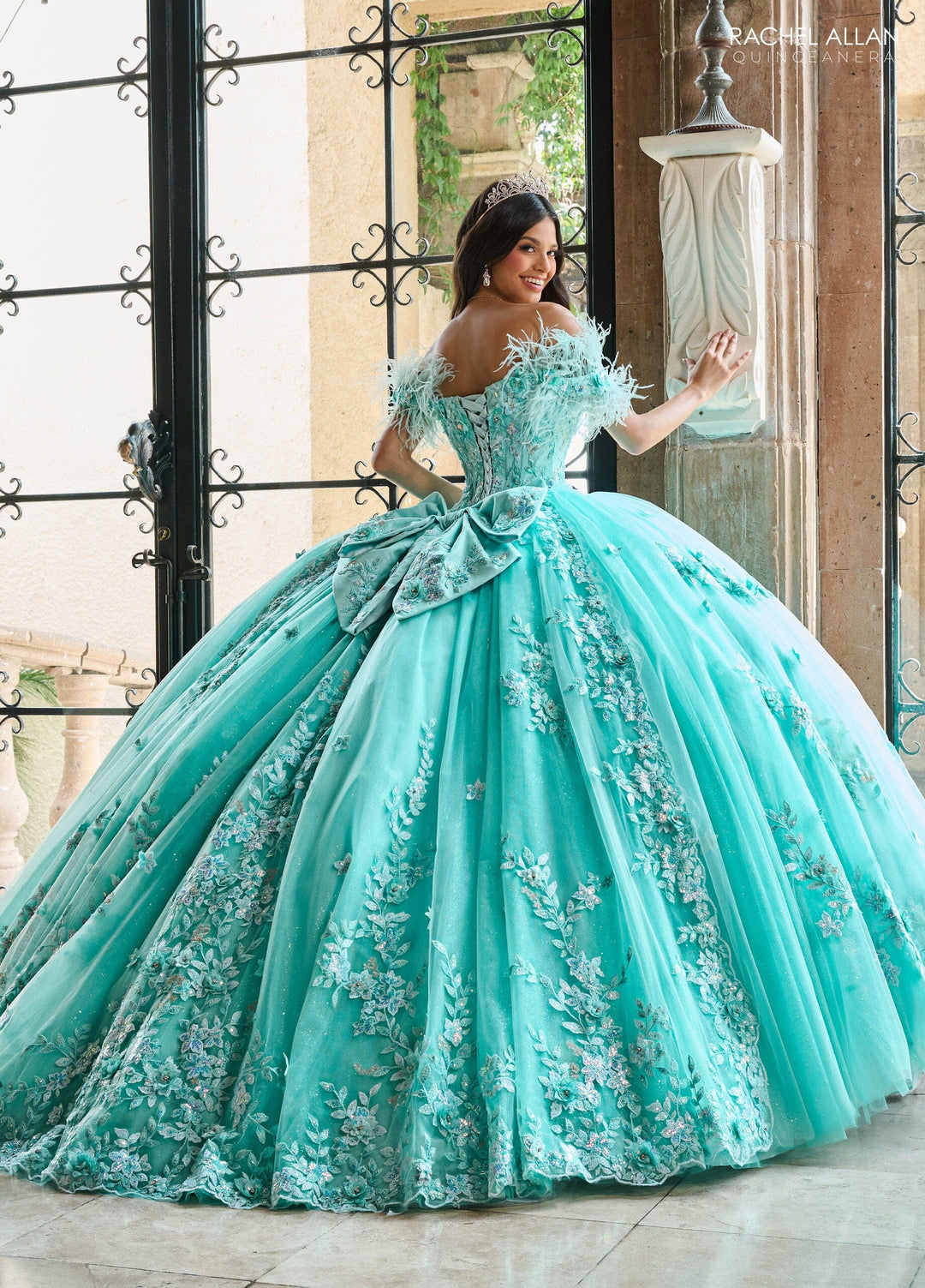 Off Shoulder Feather Quinceanera Dress by Rachel Allan RQ2186