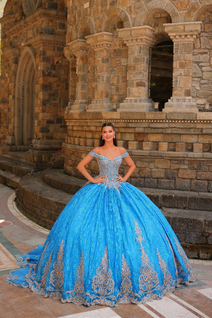 Off Shoulder Hooded Cloak Quinceanera Dress by Amarra 54324