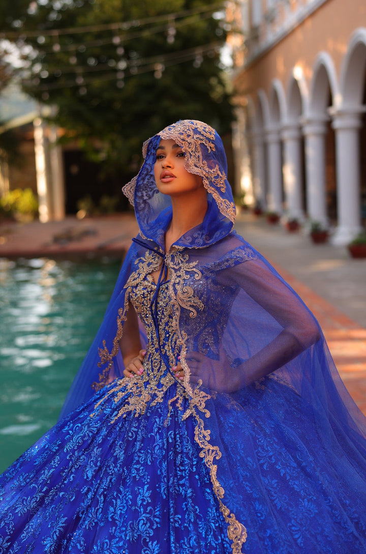 Off Shoulder Hooded Cloak Quinceanera Dress by Amarra 54324