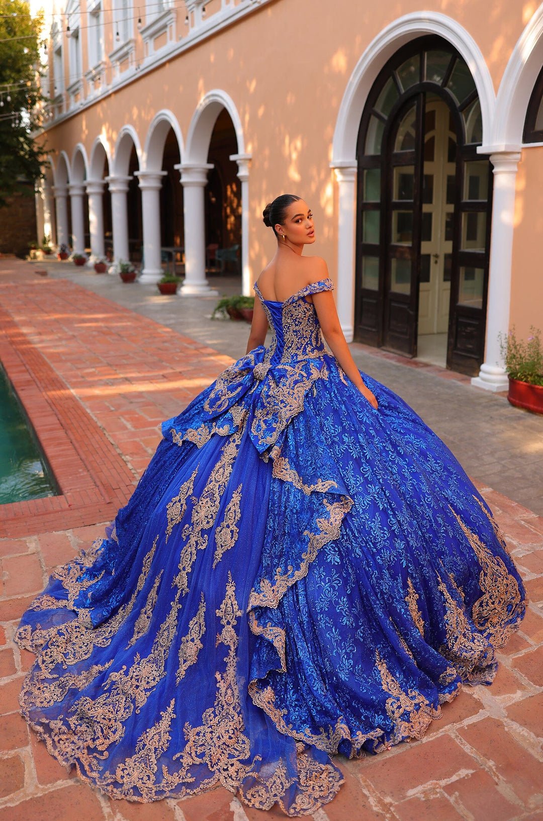 Off Shoulder Hooded Cloak Quinceanera Dress by Amarra 54324