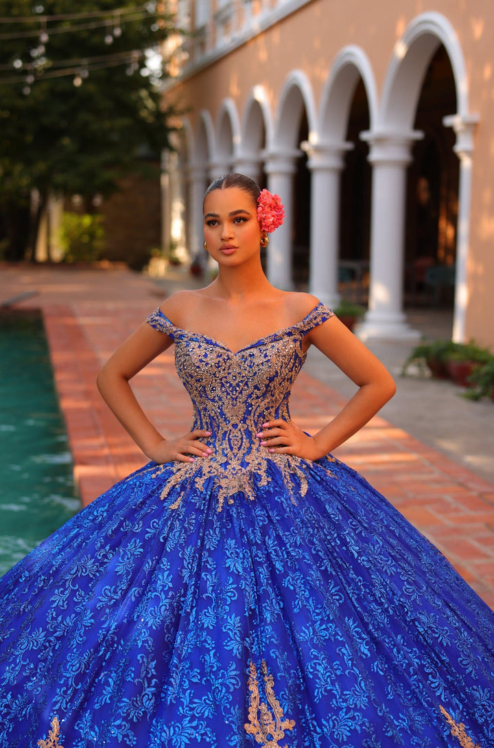 Off Shoulder Hooded Cloak Quinceanera Dress by Amarra 54324