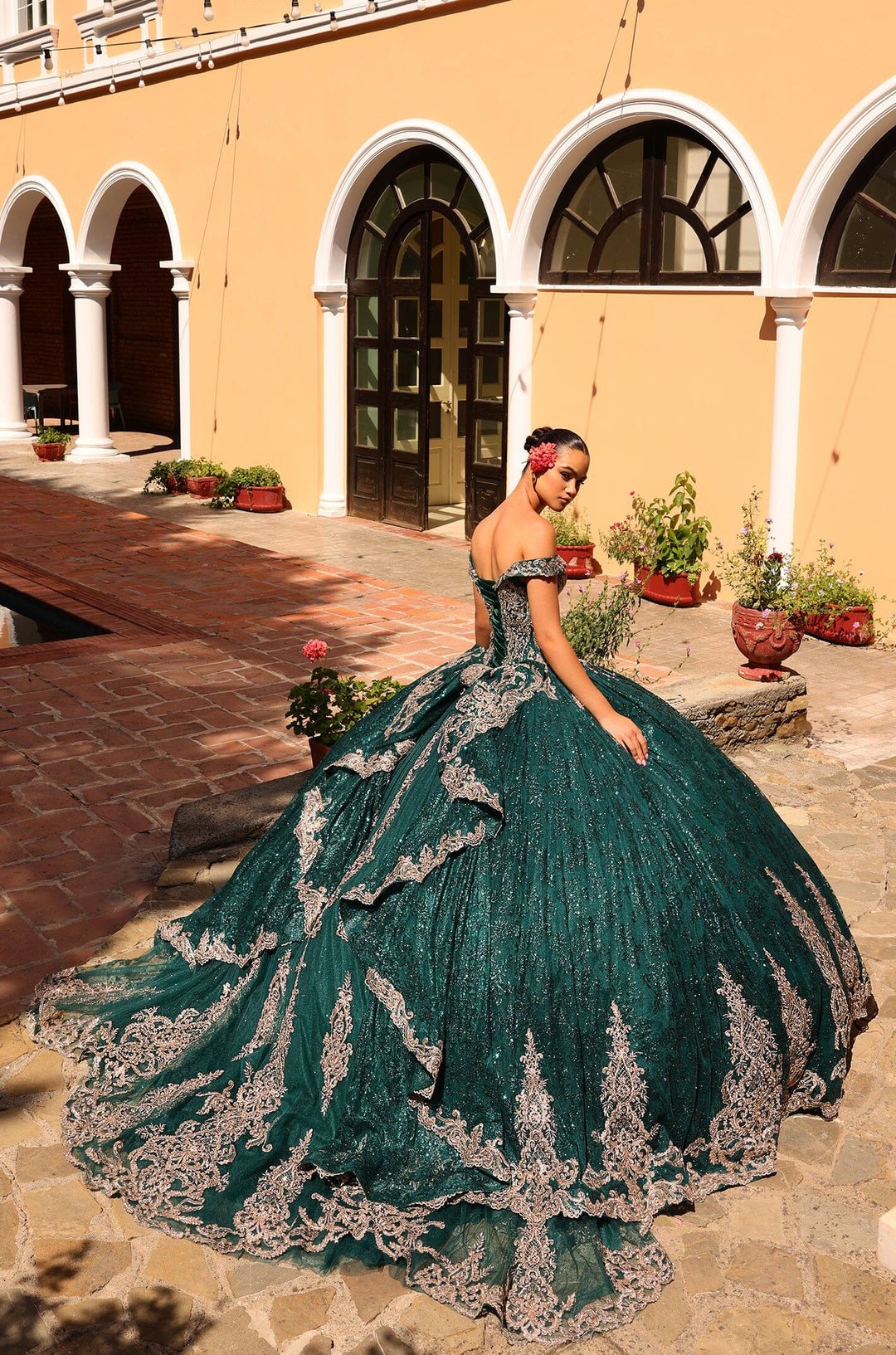 Off Shoulder Hooded Cloak Quinceanera Dress by Amarra 54324