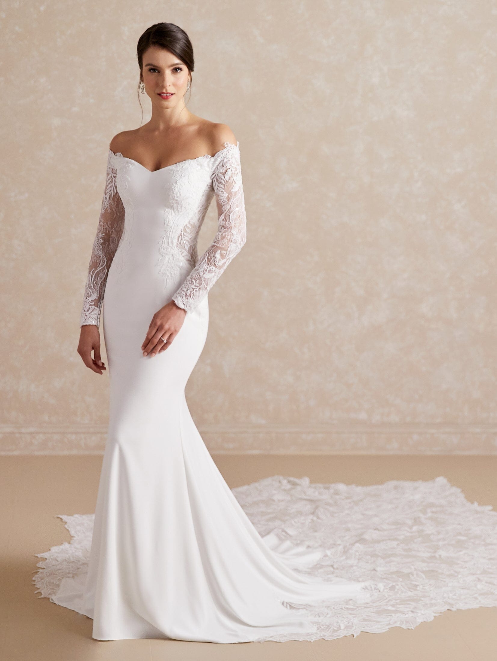 Off Shoulder Long Sleeve Bridal Gown by Adrianna Papell 31180 – ABC Fashion