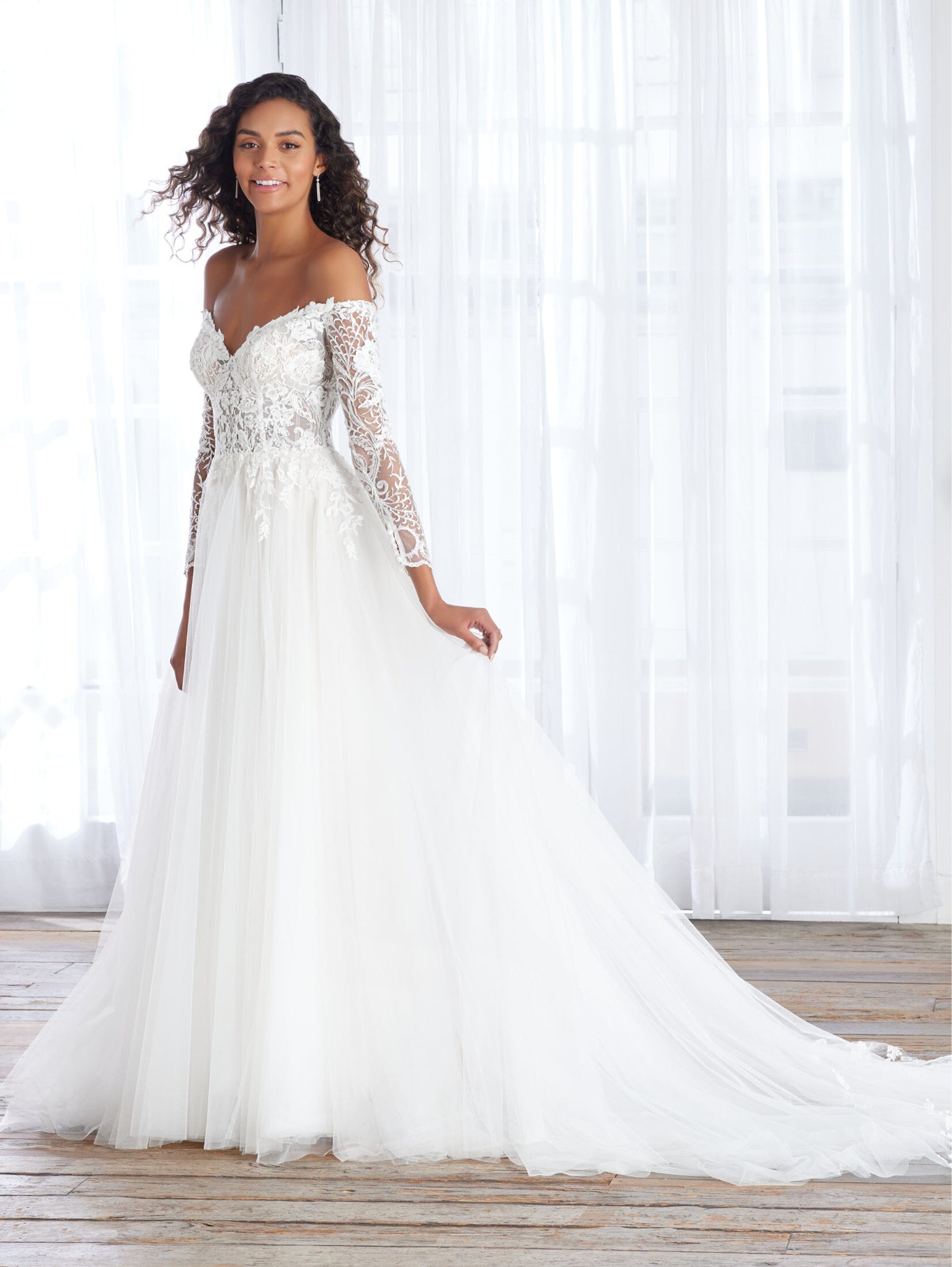 Off Shoulder Long Sleeve Bridal Gown by Adrianna Papell 31225